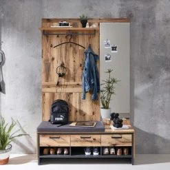 132x208x38 Garderobe Mit Spiegel - Olegana (zweiteilig)