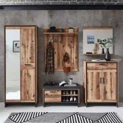 Flur Schränke Garderobe & Bank & Spiegel - Olegana (fünfteilig) -wohnen shop flur schraenke garderobe bank spiegel in holzoptik antik grau olegana 02
