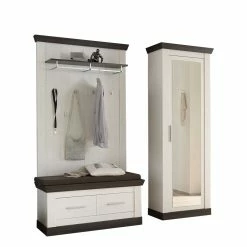 Flurmöbel Set Yneseca Im Weiß-braunem Landhaus-Look (dreiteilig) -wohnen shop flurmoebel set im weiss braunem landhaus look yneseca f