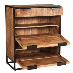 Industrial Dielenmöbel Set - Evradon (sechsteilig) -wohnen shop industrial dielenmoebel set aus mangobaum holz metall evradon 04