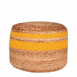 Runder Jute Geflecht Pouf In Beige - Abiona