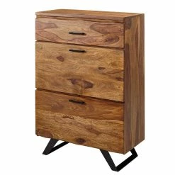 Rustikal-moderne Flurmöbel Kombi - Elmin (dreiteilig) -wohnen shop rustikal moderne flurmoebel kombi aus sheesham holz metall elmin 02