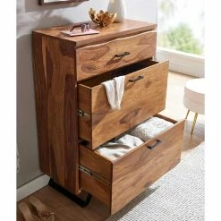 Rustikal-moderne Flurmöbel Kombi - Elmin (dreiteilig) -wohnen shop rustikal moderne flurmoebel kombi aus sheesham holz metall elmin 03