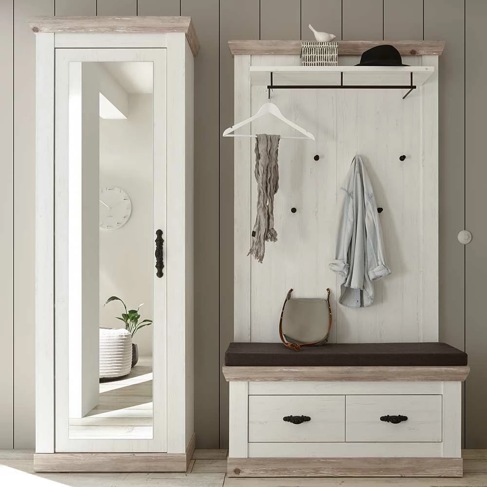 Schrank Mit Spiegeltür & Garderobe - Nedita (dreiteilig) 3 Schrank Mit Spiegeltür & Garderobe - Nedita (dreiteilig)